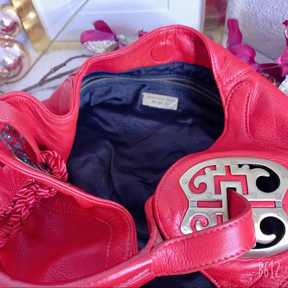 Gorgeous Shanghai Tang Red Leather Tassel Satchel - Picture 5 of 8